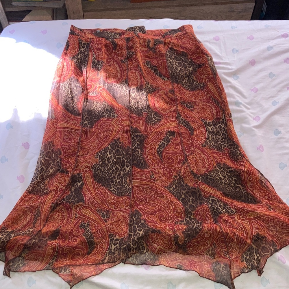 Elegant Asymmetrical Paisley and Leopard Skirt
